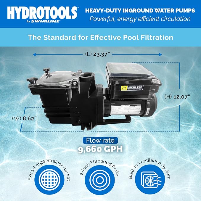 Swimline HYDROTOOLS Variable Speed Swimming Pool Pump for Inground & Above Ground Pools | 3.0 HP, 9720 GPH Self Priming Filter Pumps | 230 V, LED Control Panel, 2-4 Flow Speeds, Strainer Basket, DOE
