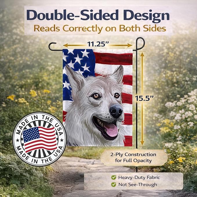 Caroline's Treasures CK6756GF West Siberian Laika American Flag Garden Flag Mailbox Flag Decorative Yard Flag Banner Outside Patio Artwork Yard Flower Beds, Garden Size, Multicolor