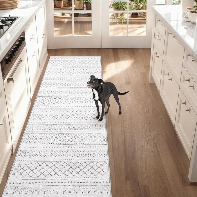 Runner Rug 2x7 Boho Geometric Area Rugs: Washable Kitchen Rug, Soft Non Slip Moroccan Long Hallway Rugs for Bedroom Bathroom Laundry Entryway Staircase Foyer(Dark Grey,2X7)