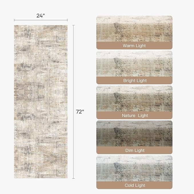 2X6 Area Rug for Hallways, Gold Abstract Washable Non-Slip Runner Rugs | Low Pile Runner Rugs, Soft Carpet for Kitchen Bathroom Bedroom Laundry, Stain Resistant Foldable Non-Shedding Distressed Rug