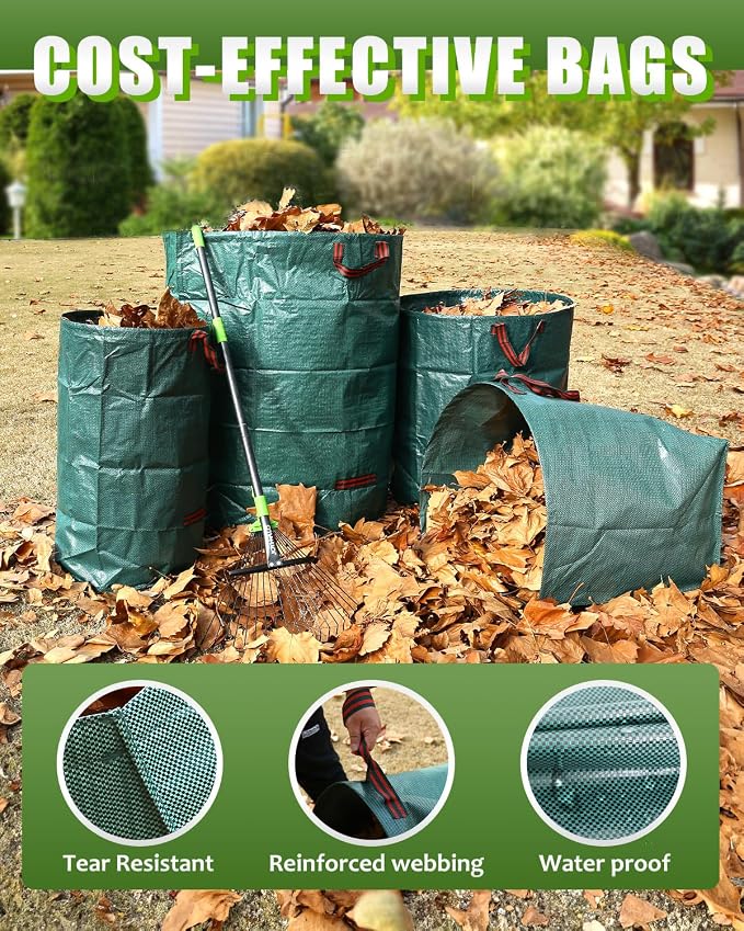 2 Pack 40 Gallon Dustpan-Type Garden Bags for Yard Debris | Dustpan-Type Garden Bag, Heavy Duty, For Collecting Leaves Grass Clippings, Garden Waste Container, Outdoor Debris Clean Up
