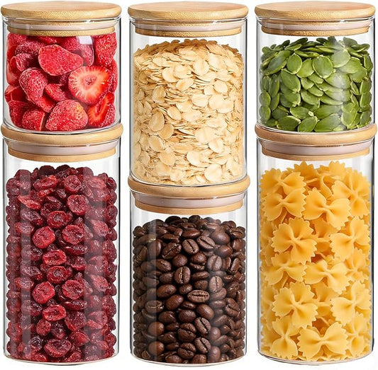 ComSaf Glass Storage Containers with Lids, Set of 6 Jars (0.6Qt/1Qt/1.5Qt) | Glass Pantry Storage Containers , Pantry Organization, BPA Free, Dry Food Storage Jar, Flour Cereal Sugar Tea Coffee Beans