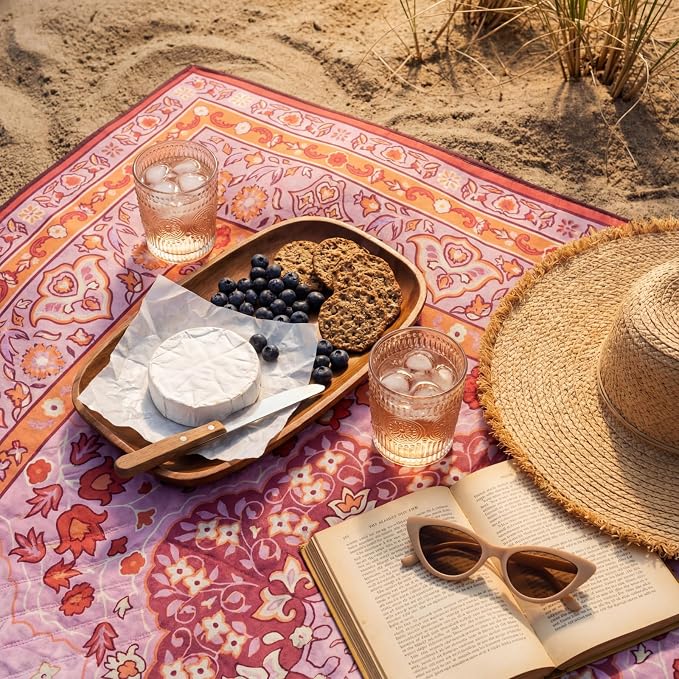Mindsoft Boho Picnic Blankets 80''x 80'' Extra Large Beach Blanket Waterproof Sandproof Foldable Machine Washable Vintage Grass Lawn Park Mat for Family Camping Party Music Festival