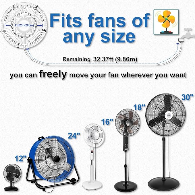 Fan Misting Kit for Outside Patio 35FT, Outdoor Fan Misters for Cooling System, Double-Loop Water Mist for Backyard, Porch, Umbrella,Deck,Canopy,Pergola,Pool. Yard BBQ Accessories, Party Supplies