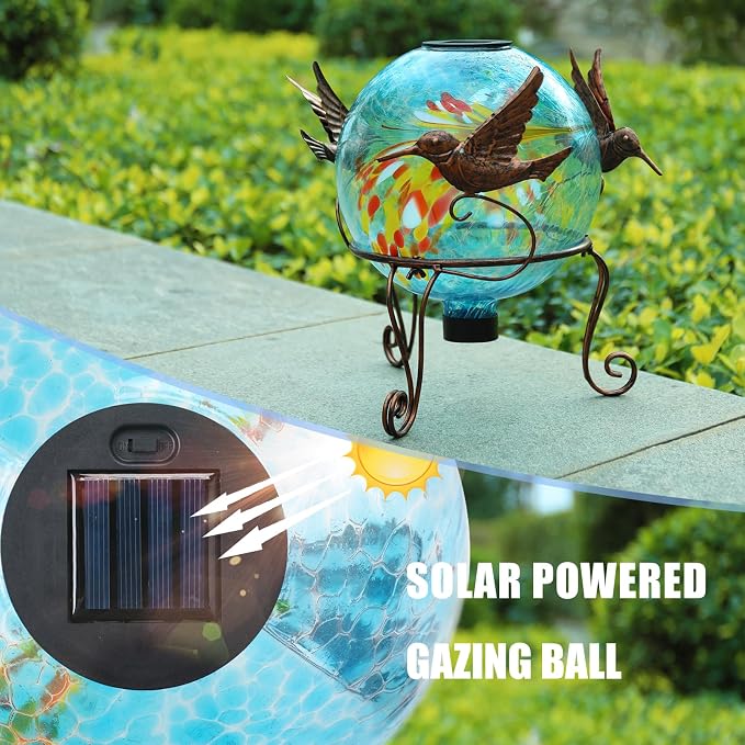 Solar Gazing Ball, 10" Glass Reflective Garden Globe for Outdoor Lawn Decor | Gazing Ball, Glass Solar Orb Gazing Ball Ornament for Garden Yard Home Table Outdoor Decoration, Blue
