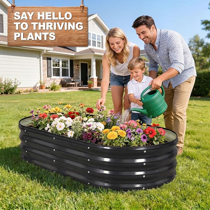 Galvanized Raised Garden Bed- Planter Garden Boxes Outdoor, Raised Beds for Gardening, 4x2x1ft Metal Garden Bed Kit for Vegetables Flower, Planter Raised Bed with Protective Tape & Tools.Gray-4pack