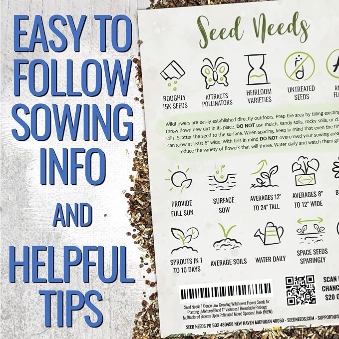 Seed Needs Wildflower Seeds Low Growing 1 Ounce Heirloom Bulk Pack