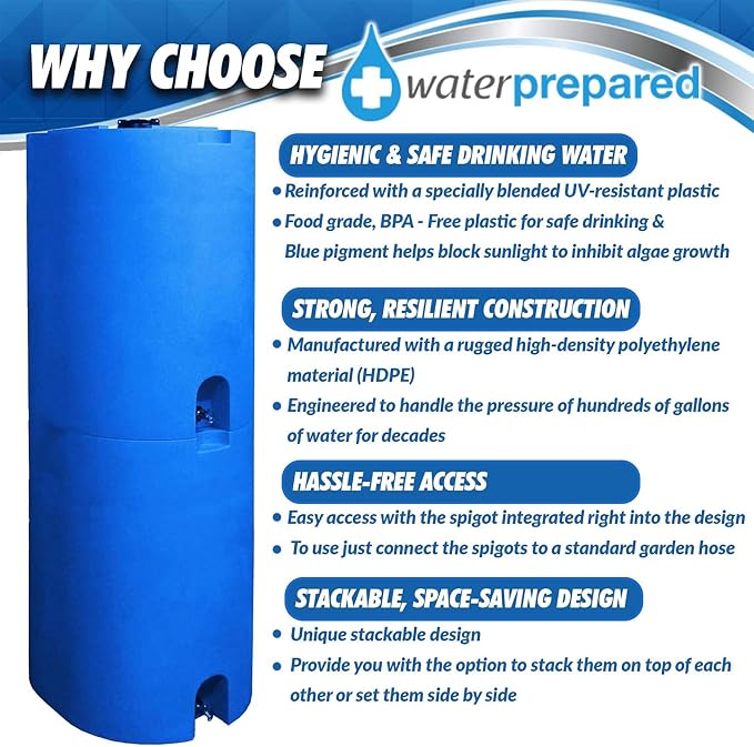 WaterPrepared 3 Pack Water Tank, Rain Barrel Storage, Stackable Drum, 55 Gallon