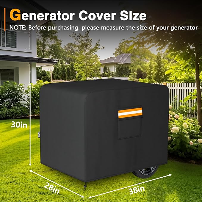 EVRBUL Generator Cover, 38”L x 28”W x 30”H Heavy Duty Waterproof 420D All-Weather Generator Cover with Storage Pocket Compatible with Most Generators 5500-15000 Watt (Black)