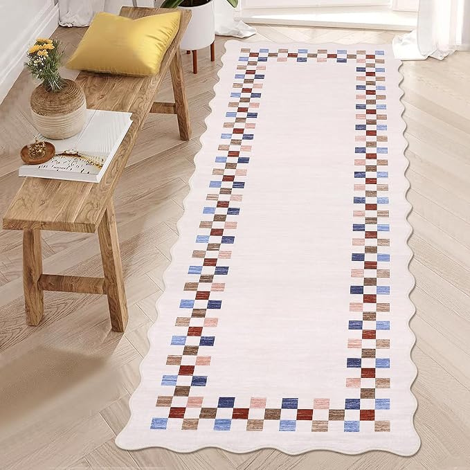 GarveeHome Kitchen Runner Rug Washable Runner Rug 2x6 for Hallway | Non Slip Soft Throw Carpet Modern Bordered Bathroom Mat Low Pile Checkered Rugs for Bedroom Living Room Entry, Colorful