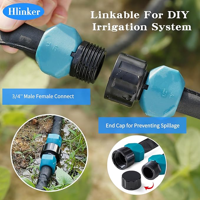 Hlinker 2026 Flat Soaker Hose 75 ft with Stake for Garden, Linkable Drip Hose Diy Automates Garden Irrigation System Saving 84% Water, Dual-layer Leak-free Design Water Hose with Holes