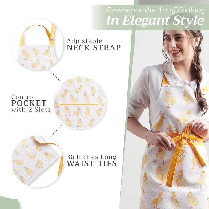 Maison d' Hermine Aprons for women with Pocket 100% Cotton (27.50"x31.50") | Adjustable Neck Strap & long ties Apron Men Chef Wedding Cooking Gardening Server Maid