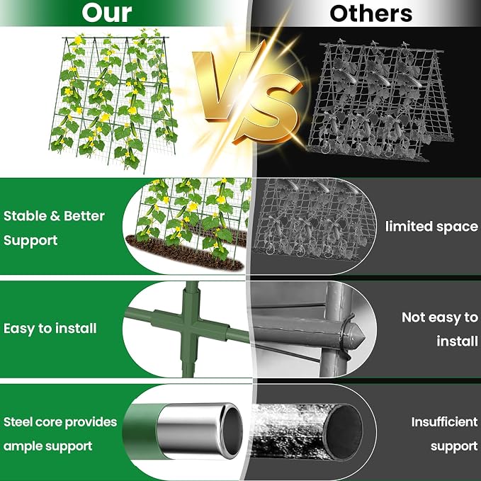 2 Pack Cucumber Trellis 48" L x 48" H, A-Frame Garden Trellis for Climbing Plants Outdoor, Vegetable Trellis for Raised Bed, Support for Squash Pea Zucchini Grape Flowers Tomato