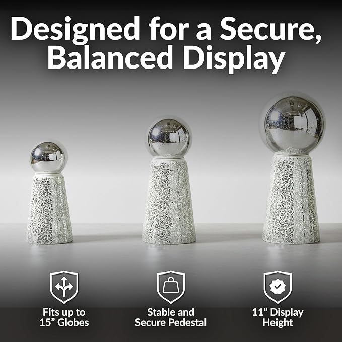 Sunnydaze Glass Gazing Ball Stand for Outdoors, Mirrored Diamond | Outdoor Mosaic Sphere Holder & Pedestal for Backyard or Patio Decoration, 11" Tall Gazing Globe Stand, Fits 10-12 in Balls