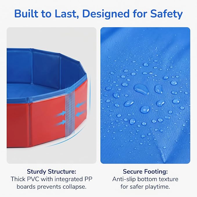 Foldable Dog Pool, 12 x 4 Inch Collapsible Pet Tub | Portable Hard Plastic Shell Wading Pool for Small Dogs, Cats, Puppies, Indoor Outdoor Bathing, Cooling & Easy Storage