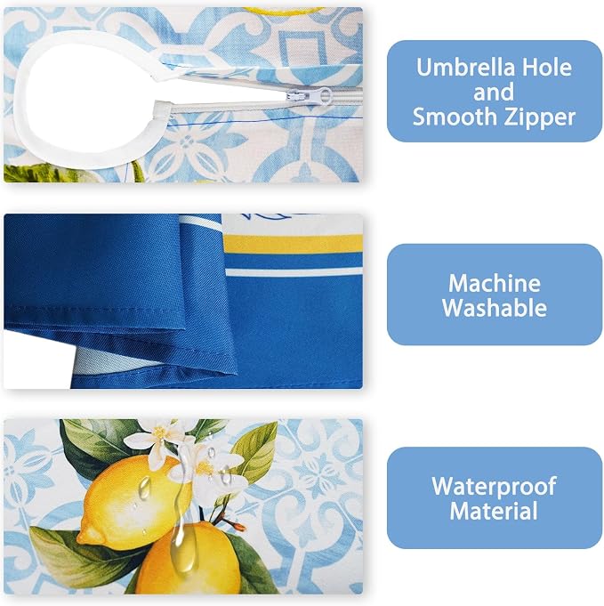 Lemon Outdoor Tablecloth with Umbrella Hole 60" x 60" Waterproof Zipper Table Cloth for Patio Table - Ideal Tablecloths for Picnics, Camping, and Yard Use