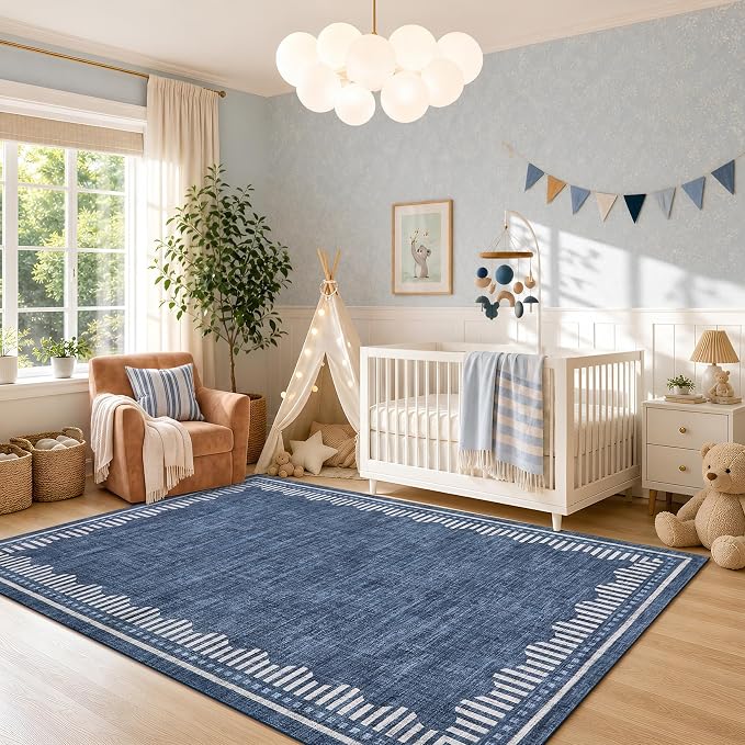 Garvee 8x10 Washable Living Room Area Rug Scalloped Neutral Non Slip Rugs | Modern Geometric Solid Color Bedroom Dining Room Throw Carpet Low Pile Stain Resistant Nursery Home Office Area Rugs