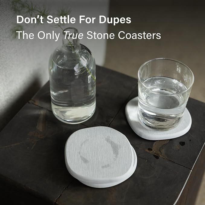Dorai Home Stone Coasters Set - Diatomaceous Earth Water-Absorbing Drink Coaster for Coffee Table, Kitchen or Bar, Modern Stone Appearance | Ash - Set of 4
