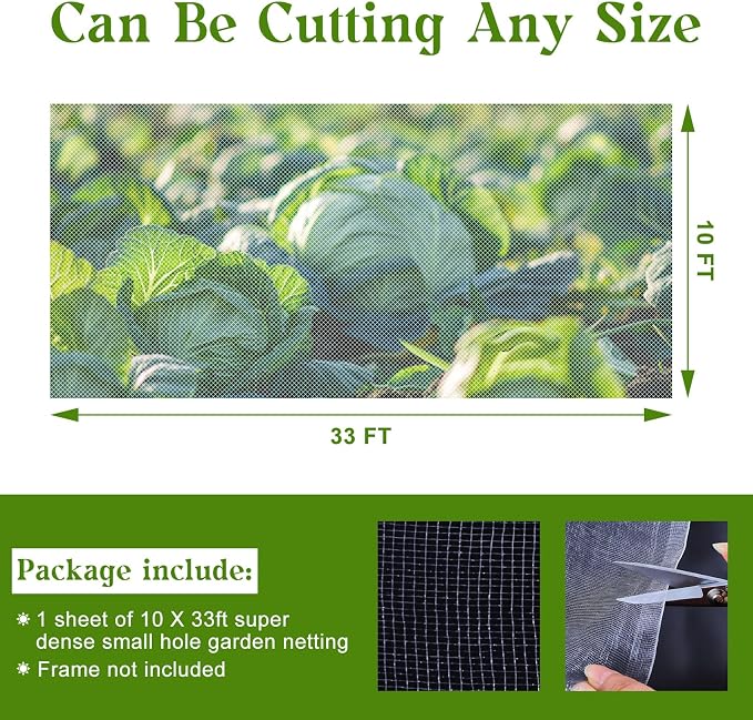 Garden Netting, 10x33 FT Fine Mesh Netting Plant Netting for Garden Protection,Plant Cover Netting for Vegetables, Fruits, Flowers