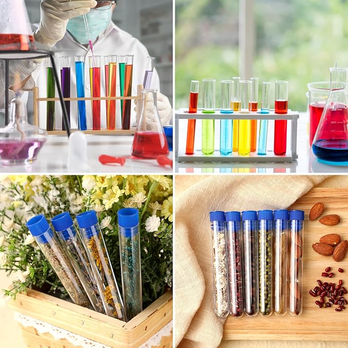 Xuhal 500 Pcs Test Tubes 10 ml Clear Plastic Test Tubes with Caps 16 x 100 mm Small Propagation for Scientific Experiments Plant Propagation Powder Spices Candy Storage (Blue Cover)