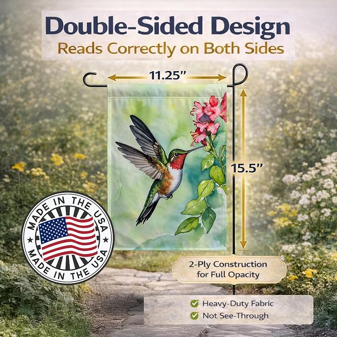 Caroline's Treasures Rubythroated Hummingbird Garden Flag Mailbox Flag Decorative Yard Flag Banner Outside Patio Artwork Yard Flower Beds, Garden Size, Multicolor