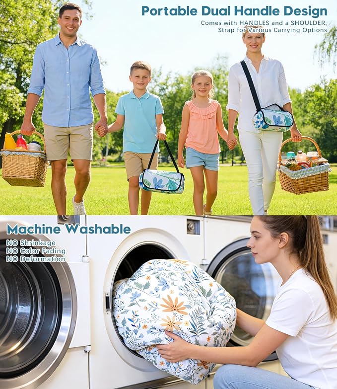 DEWUR Picnic Blankets 79"x79" Extra Large Outdoor Blanket Beach Blanket Waterproof SandProof Picnic Mat Washable Foldable Portable for Grass Lawn Beach Camping (White with Flowers)