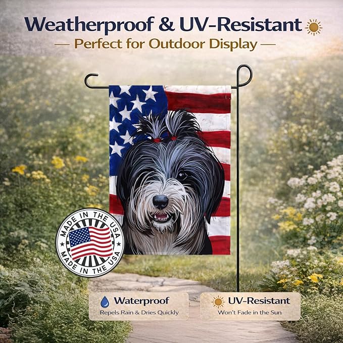 Caroline's Treasures CK6740GF Tibetan Terrier American Flag Garden Flag Mailbox Flag Decorative Yard Flag Banner Outside Patio Artwork Yard Flower Beds, Garden Size, Multicolor