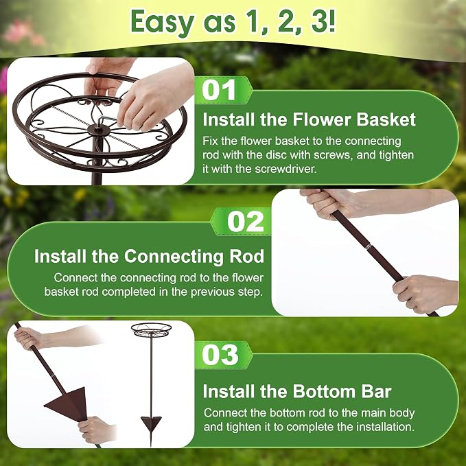 Tellingyou 3 Pack Adjustable Outdoor Flower Pot Stand, Metal Outdoor Plant Stands, Spring Summer Versatile Plant Stand Garden Stake for Display Plants, Elegant Solution for Landscaping Decor (Brown)