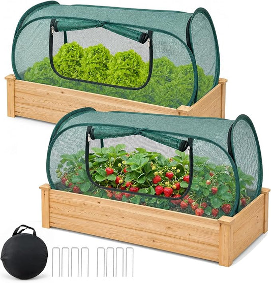 2 Pack Pop Up Mesh Plant Cover, 33% Sunblock Garden Covers for Raised Beds, Breathable Garden Netting for Raised Beds with 8 Stakes for Protecting Seedlings Fruits(44 x 22 x 17.5 in)