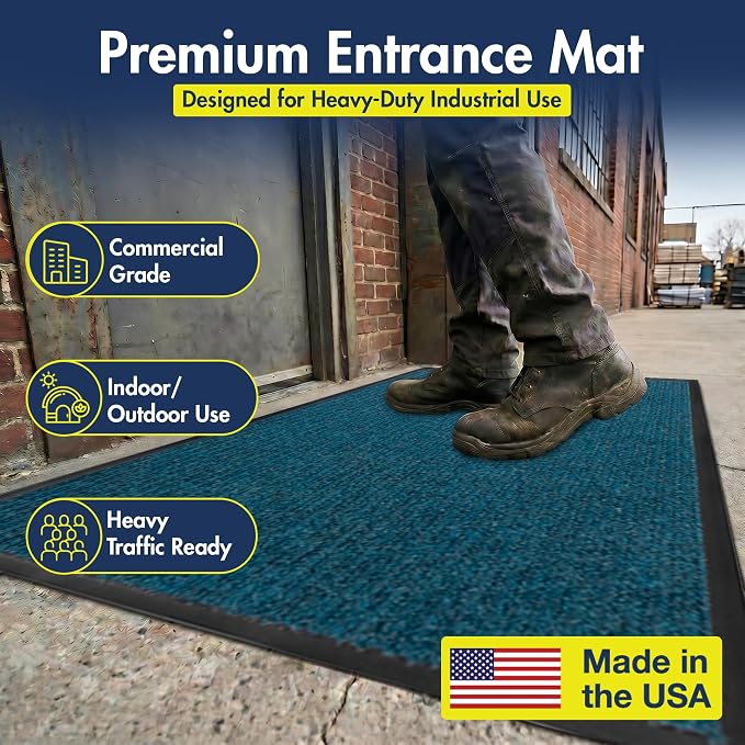 Notrax 109 Industrial Door Mat, 3' x 5' Entrance Mat, Heavy Duty Commercial Rugs for Entryway, Welcome Lobbies, Garage, and Mudroom, Made in the USA, Slate Blue, Brush Step 109S0035BU