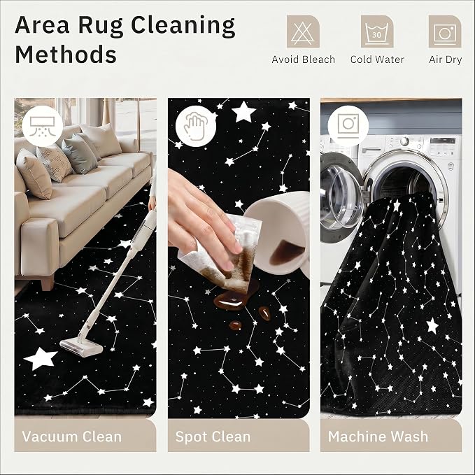 9CH Black White Star Rugs 5'x7' Space Galaxy Rug for Living Room | Celestial Starry Constellation Carpet Soft Durable, Non-Slip, Washable, Stain Resistant for Bedroom, Dining Room