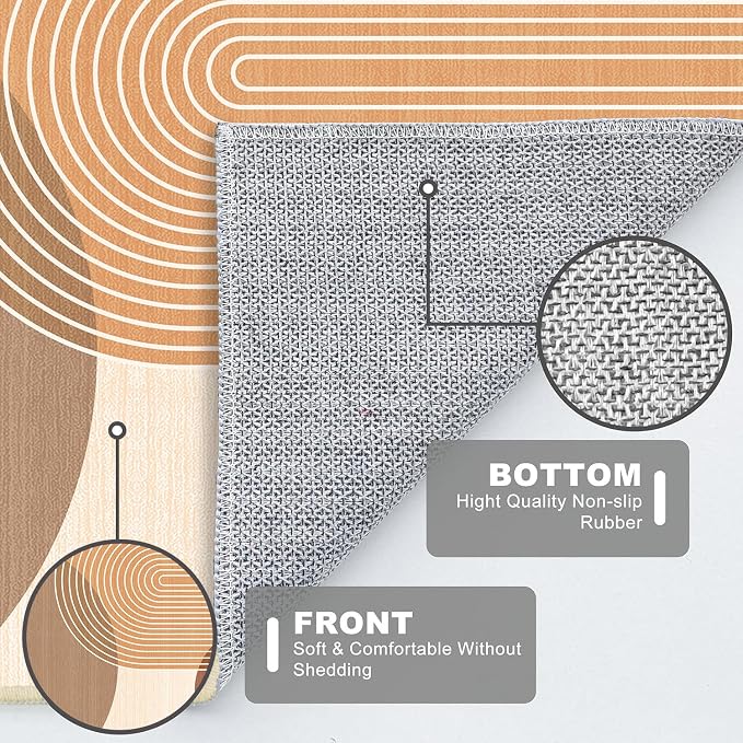 Boho Large Area Rug 4x6 for Living Room Bohemian Rugs Machine Washable Modern Geometric Rug Non Slip Printed Low Pile Indoor Floor Carpet for Dining Room Bedroom Office,Orange