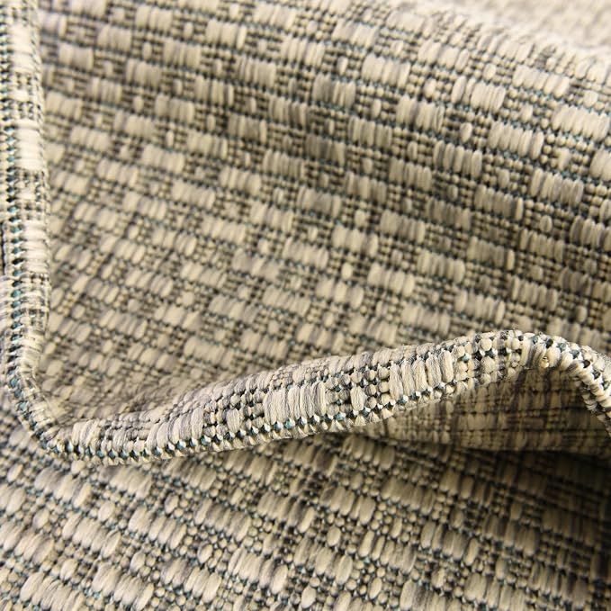 Unique Loom Collection Casual Transitional Solid Heathered Indoor/Outdoor Flatweave Area Rug (5' 3" Square, Light Gray/Ivory)