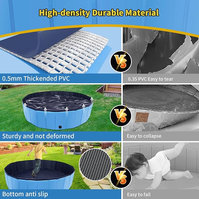 CACSPS Foldable Dog Pool, 79" x 14" Large Kiddie Pool with Hard Plastic, Non-Slip Dog Bath Tub for Outdoor Backyard, Collapsible Dog Swimming Pool for Kids Dogs Pets (Blue)