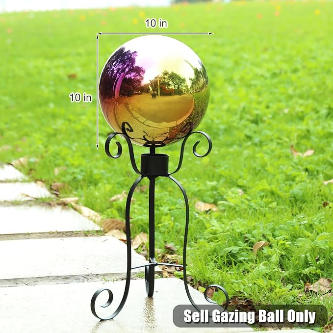 VCUTEKA Gazing Ball, 10" Stainless Steel Mirror Garden Globes Outdoor Decor | Reflective stainless steel gazing ball with rainbow mirror finish that creates striking focal point Lawn indoors or outdoors