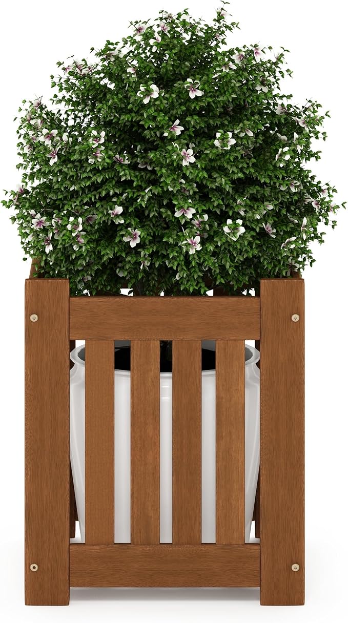 Furinno TIOMAN Planter Box, Hardwood Flower Box, Cube Garden Box, in Teak Oil, Outdoor Indoor, Garden, Patio, Balcony, Light Wood