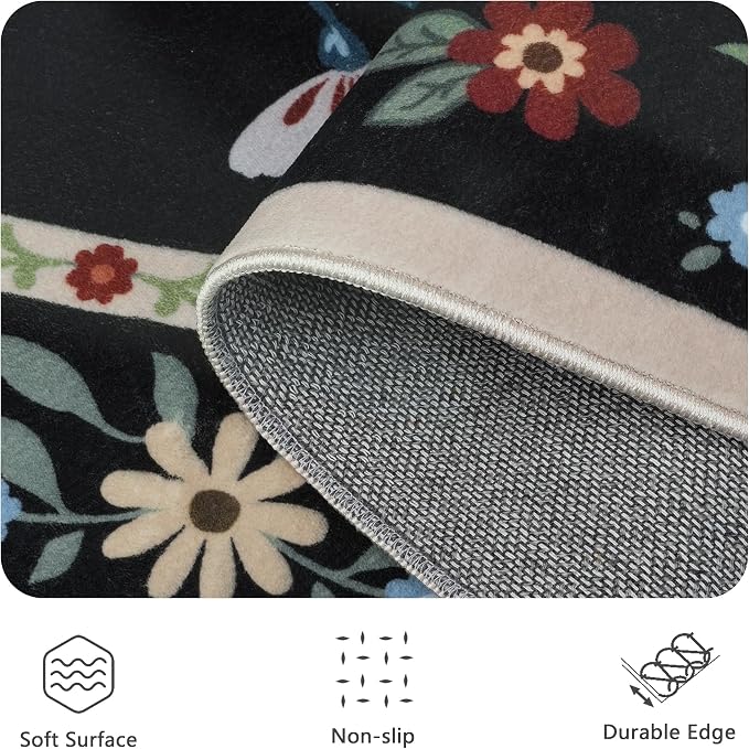 Rugs for Living Room, Insect 6x9 Washable Rug Non Slip with Rubber Back, Ultra Soft Large Area Rug for Bedroom, Dining Room, Nursery(Dark Black Butterfly)