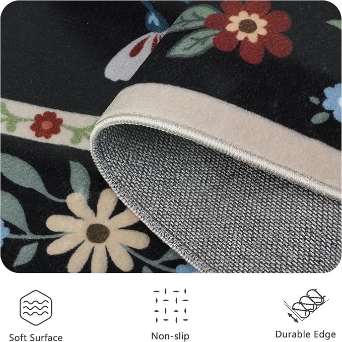 8x10 Area Rugs, Insect Ultra Soft Washable Rug Non Slip with Rubber Back, Stain Resistant Rugs for Living Room, Bedroom, Dining Room(Dark Black Butterfly)