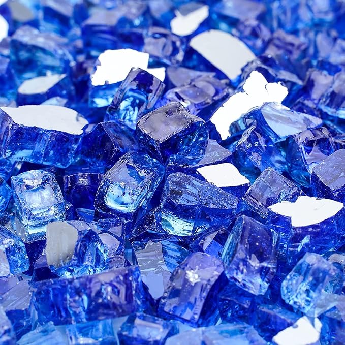 Onlyfire 10 lbs Fire Glass Rocks 1/2 Inch, Reflective Tempered Glass for Propane Fire Pit & Gas Fireplace, High Luster Firepit Glass Stones for Fire Table, Cobalt Blue (Multicolor Options Available)