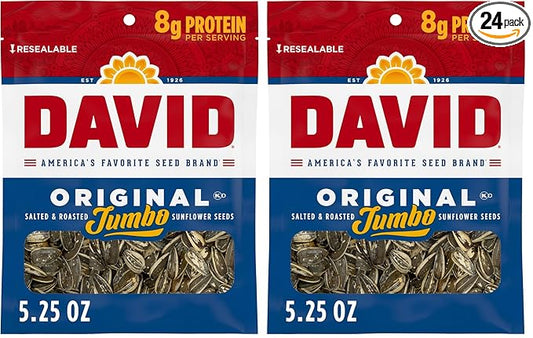 DAVID SEEDS Roasted and Salted Original Jumbo Sunflower Seeds,Keto Friendly,5.25 Oz,(Pack of 24)