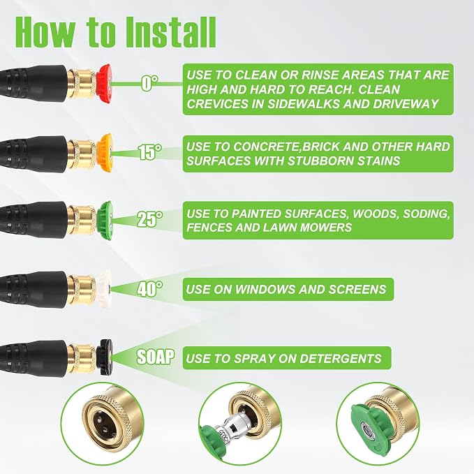 PWACCS Pressure Washer Gun and Hose Kit, 25 FT Power Washer Hose with Replacement Lance Wand, 5 Nozzle Tips, M22-14 Fitting, Compatible with Ryobi, Green Works & Karcher