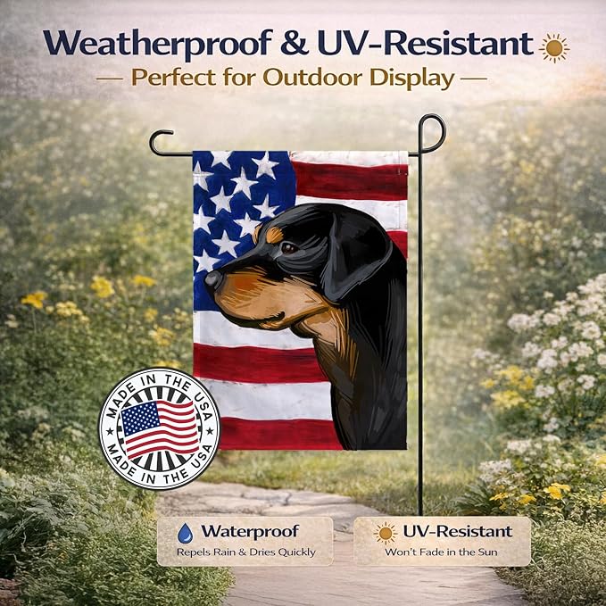 Caroline's Treasures CK6714GF Smaland Hound Dog American Flag Garden Flag Mailbox Flag Decorative Yard Flag Banner Outside Patio Artwork Yard Flower Beds, Garden Size, Multicolor