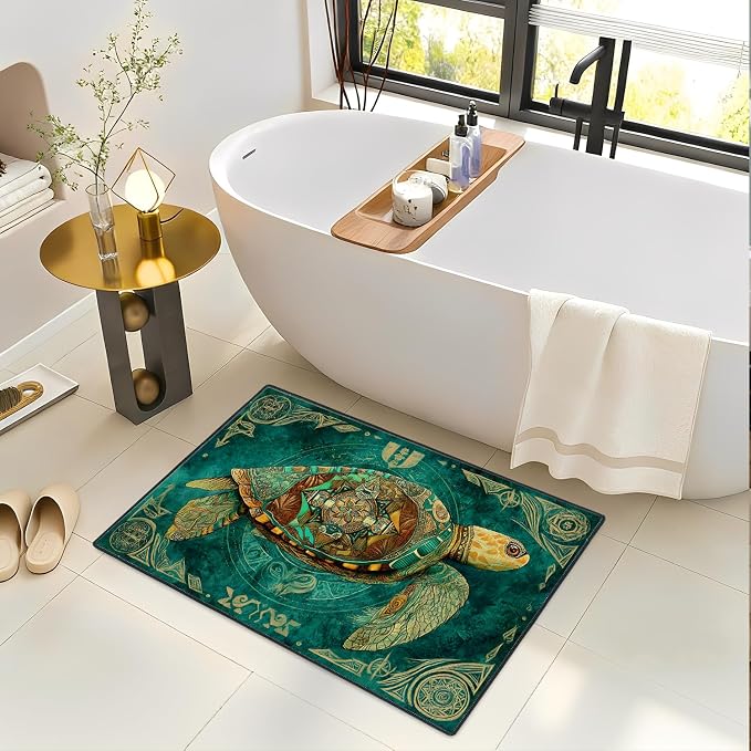 Sea Turtle 2x3 Entry Rug,Washable Small Rugs for Entryway Kitchen Bathroom Door Mat Indoor Entrance,Non Slip Rubber Backing,Stain & Fade Resistant,Boho Coastal Decor