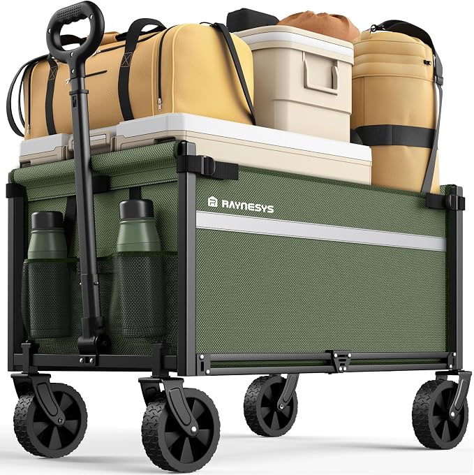 Wagons Carts Foldable, Collapsible Wagon Cart Foldable, 220LBS Heavy Duty Folding Wagon Carts with Wheels, Portable Utility Cart for Grocery Sports Garden Shopping Camping, Green