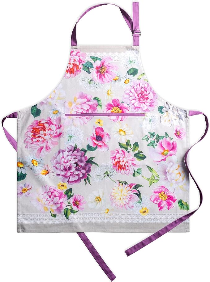 Maison d' Hermine Aprons for women with Pocket 100% Cotton (27.50"x31.50") | Adjustable Neck Strap & long ties Apron Men Chef Wedding Cooking Gardening Server Maid