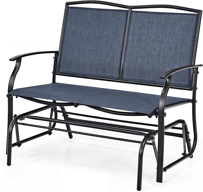 Tangkula 2-Person Patio Swing Glider Bench, Outdoor Rocker Glider Loveseat Chair W/Heavy-Duty Steel Frame, Breathable Seat Fabric, Rocking Lounge Chair for Poolside, Garden, Backyard (Dark Blue)