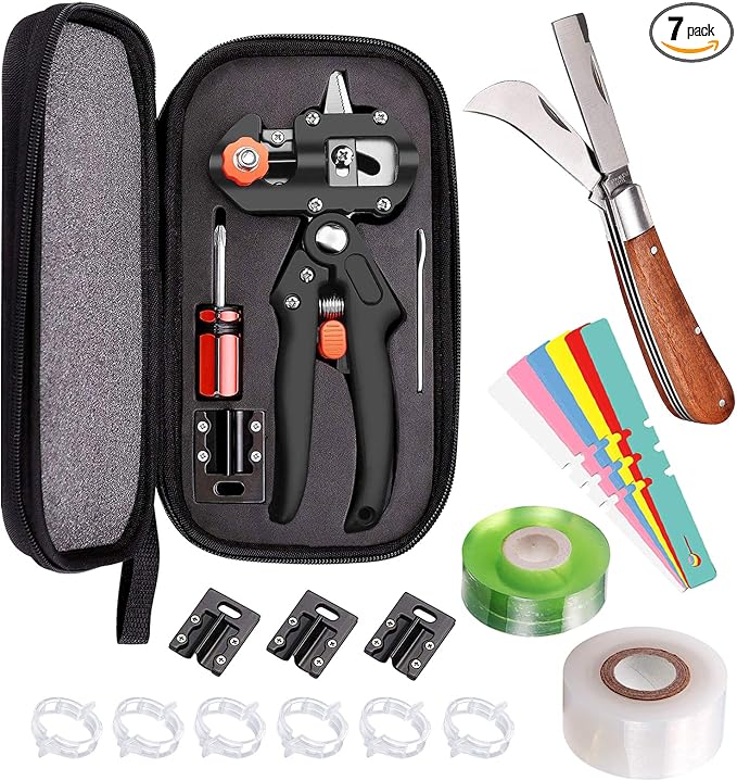 Professional Grafting Tool Kit - 3-in-1 Pruner with SK5 Blades, Grafting Knife, Tapes, Labels & Clips - Fruit Tree Grafting Supplies for Apples, Peaches, Grapes (Gardening Grafting Tools)
