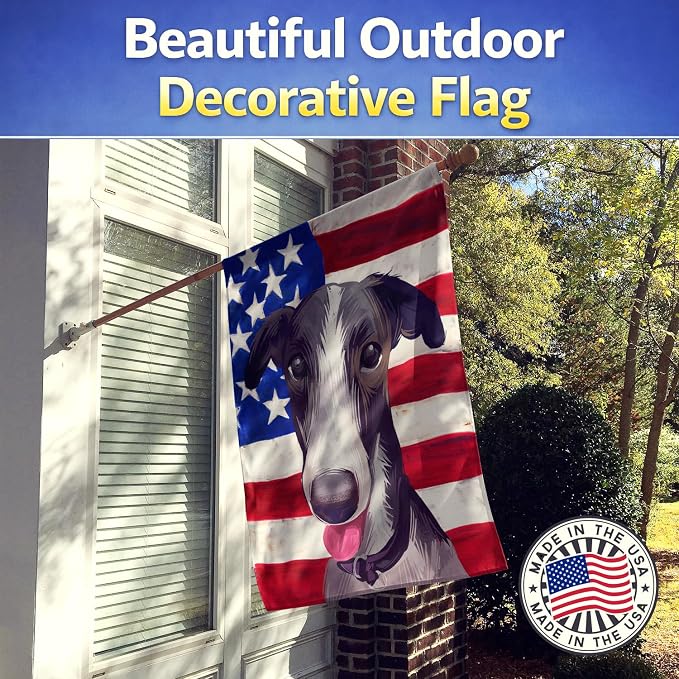 Caroline's Treasures CK6651CHF Polish Greyhound Dog American Flag House Flag Large Porch Sleeve Pole Decorative Outside Yard Banner Artwork Wall Hanging, Polyester, House Size, Multicolor
