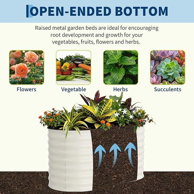 Garvee 4x2x2ft Galvanized Raised Garden Bed, Oval Metal Planter Box with Anti-Cut Safety Edges, 119 Gallons Rust-Resistant Deep Root Planter for Outdoor Vegetables, Flowers, Herbs, Beige