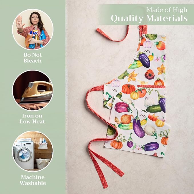 Maison d' Hermine Aprons for women with Pocket 100% Cotton (27.50"x31.50") | Adjustable Neck Strap & long ties Apron Men Chef Wedding Cooking Gardening Server Maid